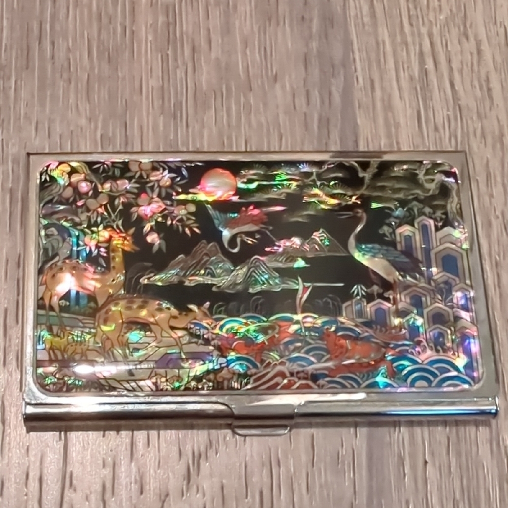 Asian Mother of Pearl Inlay Bird Animal Card Holder